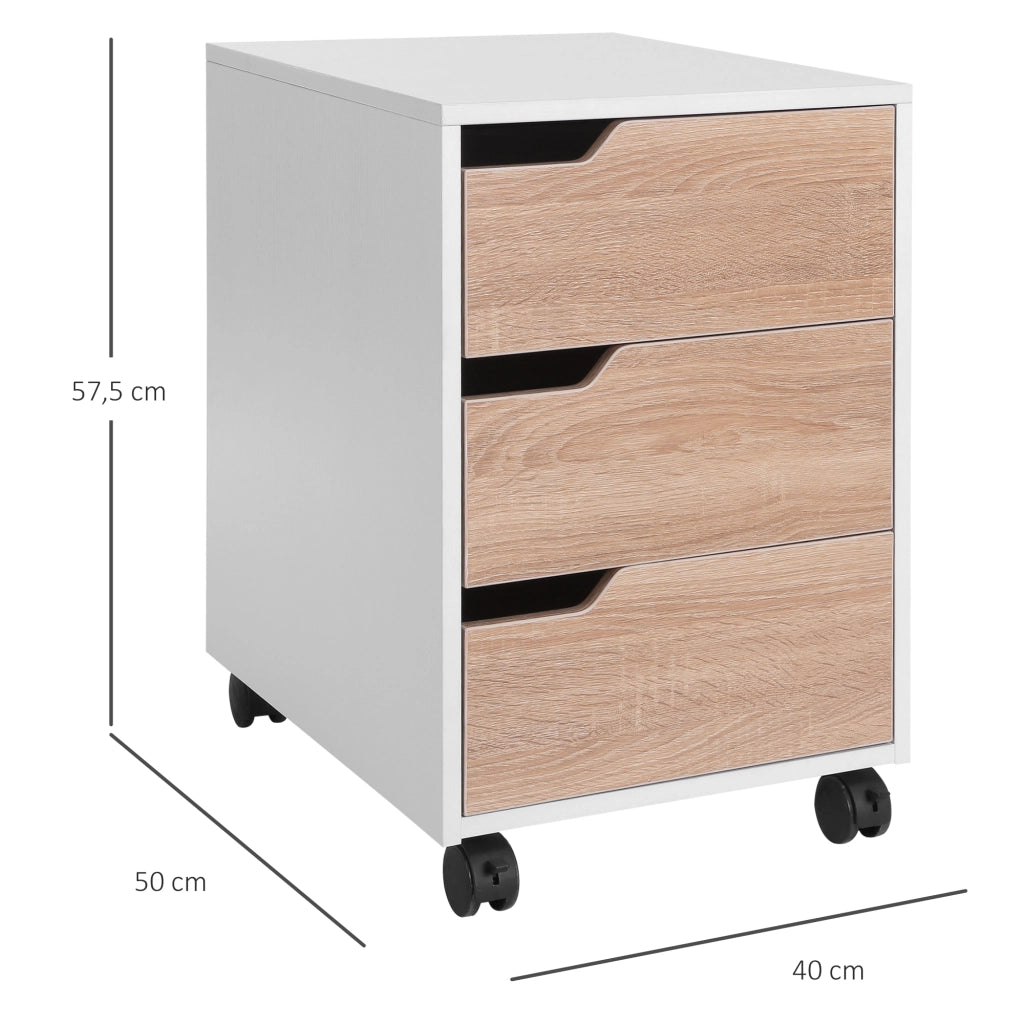Cassettiera con Ruote ¨C zephmum ¨C 3 Cassetti, Quercia e Bianco, 40x50x57,5 cm