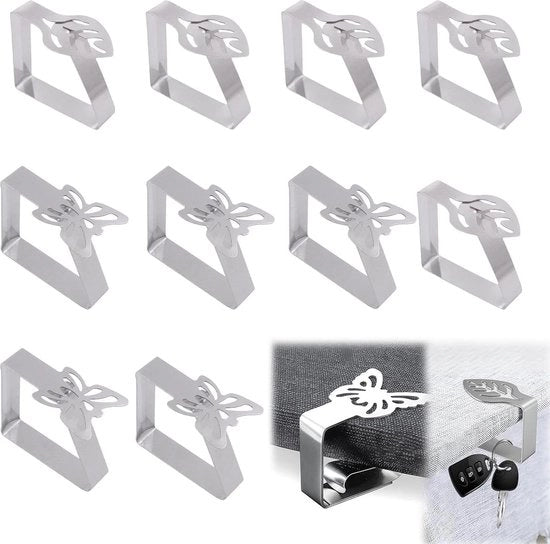 Set di 10 tenoni a forma di foglia per tavolo - picnic - Sostegni per tovaglie in acciaio inossidabile - Sostegni per tovaglie per tavoli da festa e matrimoni
