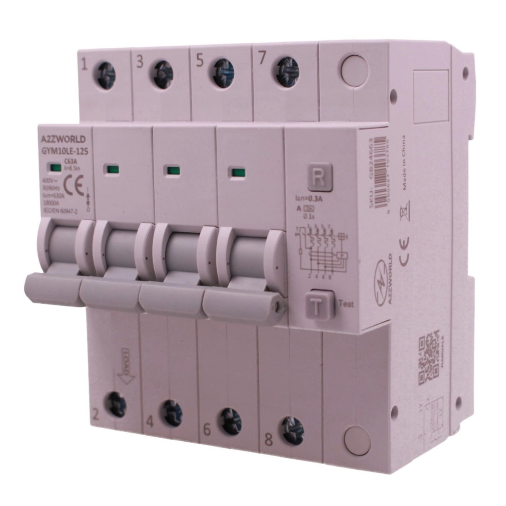 RCBO Interruttore Magnetotermico Differenziale Tipo A Curva C 4P Veri 5M 10kA 300mA, AC 400V IP20 GYM10LE-125, Disponibili 63A 80A 100A (C63A)