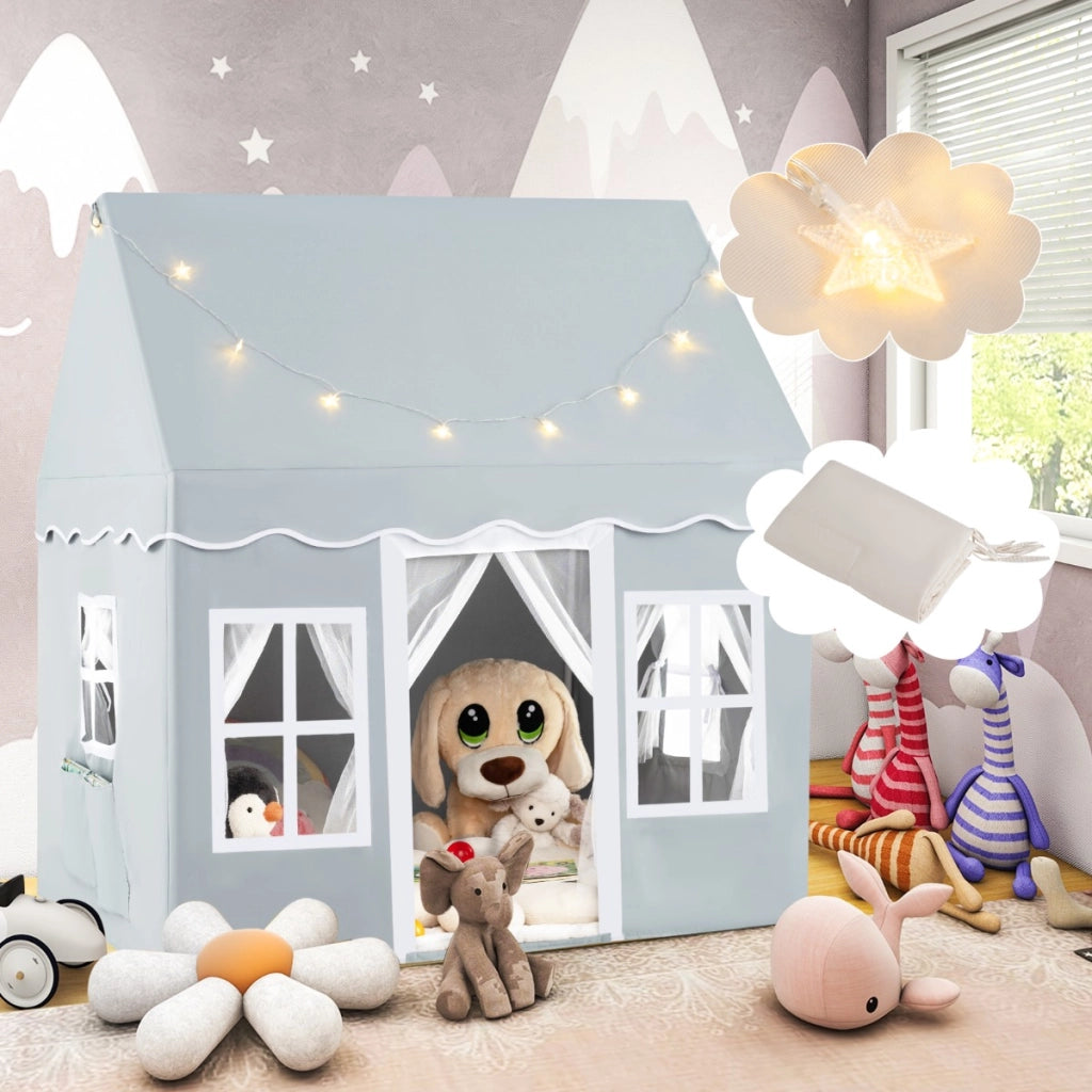 Tenda da gioco per bambini con luci a stella tappetino in velluto lavabile, Casetta per interni ed esterni Grigio