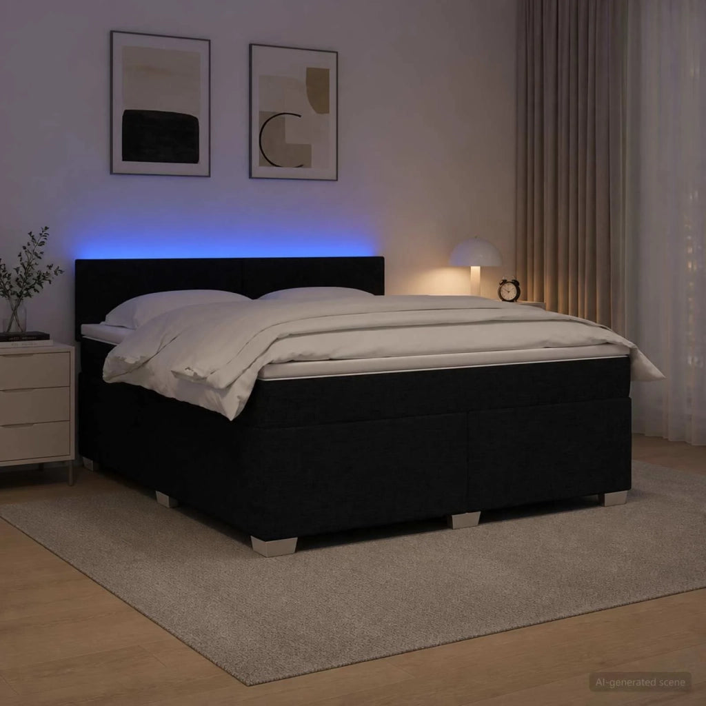 Letto con Box Spring, Materasso e LED Nero 140 x 190 cm Tessuto 3451947
