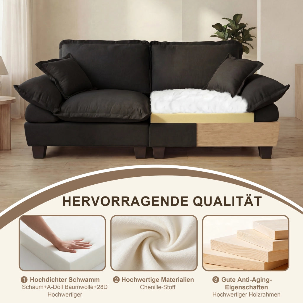 Scaffale modulare con braccioli curvi in chenille nero per piccoli spazi e appartamenti 263 × 82 × 90 cm