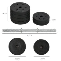 Set Manubri Palestra 30kg (8x2.5 kg, 4x1.5 kg), Pesi Palestra con 12 Dischi e 2 Manubri da 2 kg per Allenamento a Casa, Nero