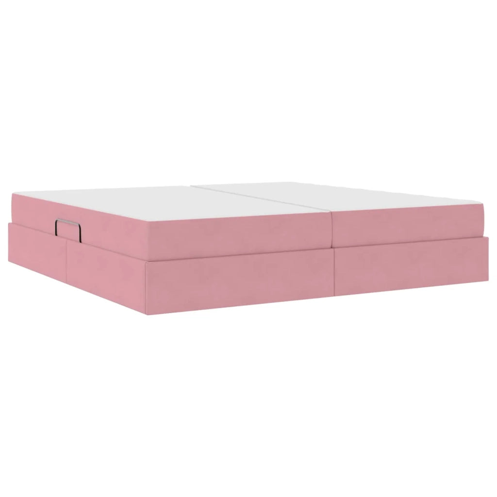 Letto con contenitore e materasso Rosa 200 x 200 cm Velluto 3399747