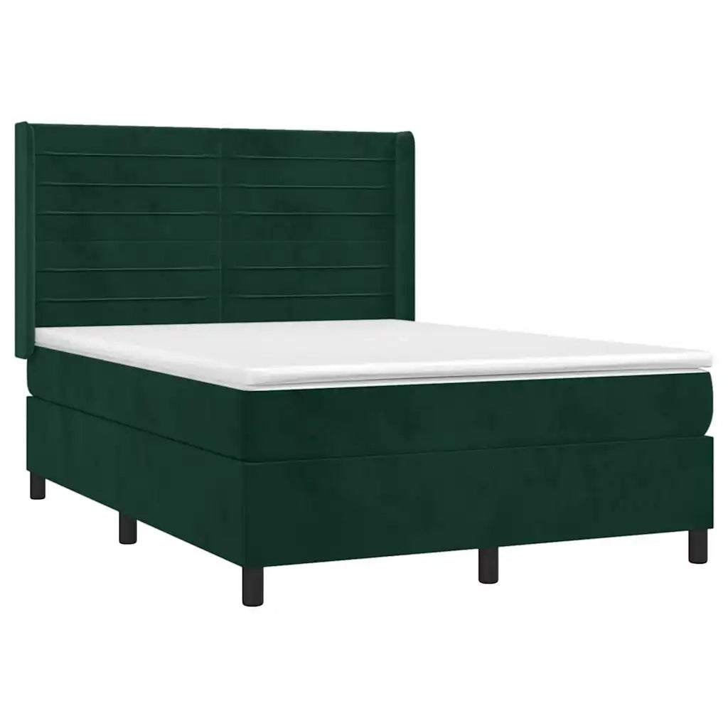 Letto a Molle con Materasso e LED Verde Scuro 140x190cm Velluto 3139622