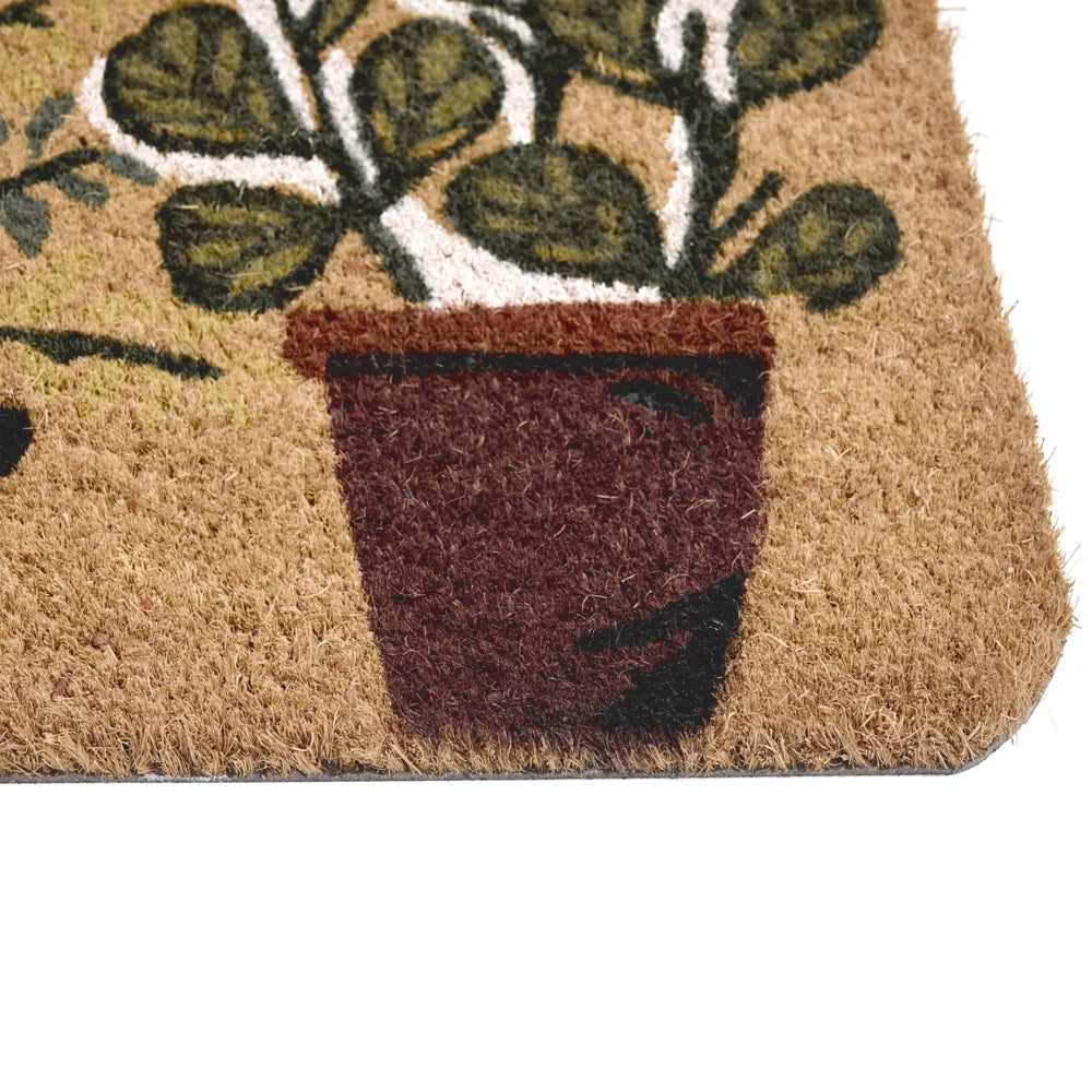 Zerbino in fibra di cocco naturale con supporto in PVC antiscivolo 40 x 60 cm Motivo vasi per piante Decorazione moderna per interni