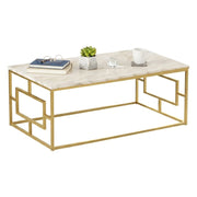 Tavolino da salotto Franca, Tavolo basso da caffè, Portariviste per divano, Ripiano da soggiorno, 100x60h40 cm, Bianco Marmo e Oro