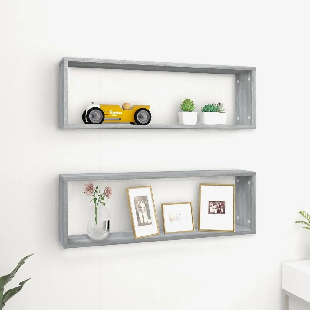 Mensole Cubo Muro | Mensola a parete 2 Grigio Sonoma 80x15x26,5 Legno Multistrato