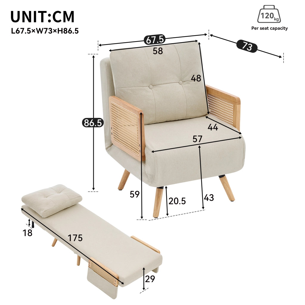 SEDIA LETTO 3 in 1 67,5x73x86,5 cm Lino Beige