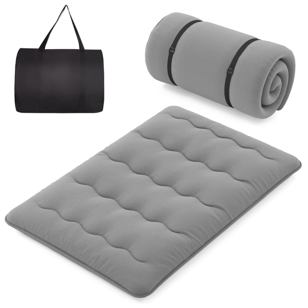 Materasso futon portatile con copertura lavabile sacca da trasporto-Tappeto arrotolabile per pavimento 140cm Grigio