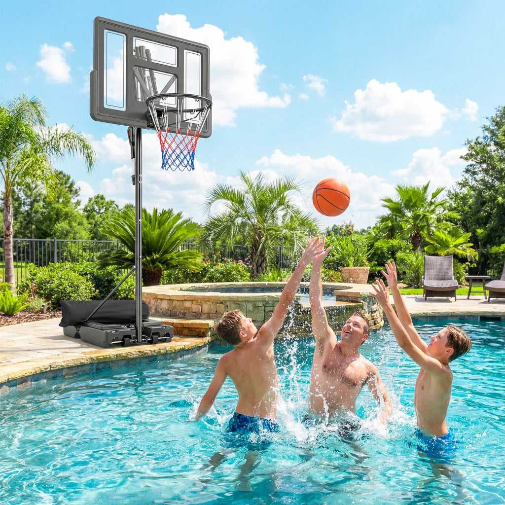 Canestro da Basket Esterno con Base ¨C zephmum ¨C Acciaio e PE, 120x120x370 cm