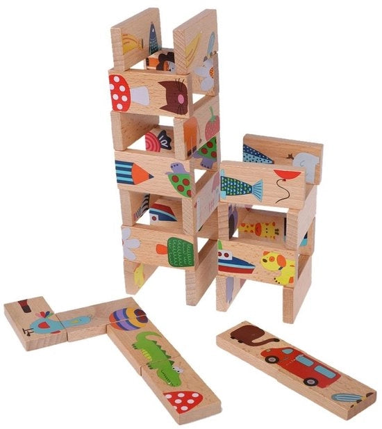 Set di blocchi da costruzione in legno 28 pezzi - Educativo - Giocattolo per bambini - Sicuro e non tossico - Coordinazione occhi-manina - Capacità di risoluzione di problemi