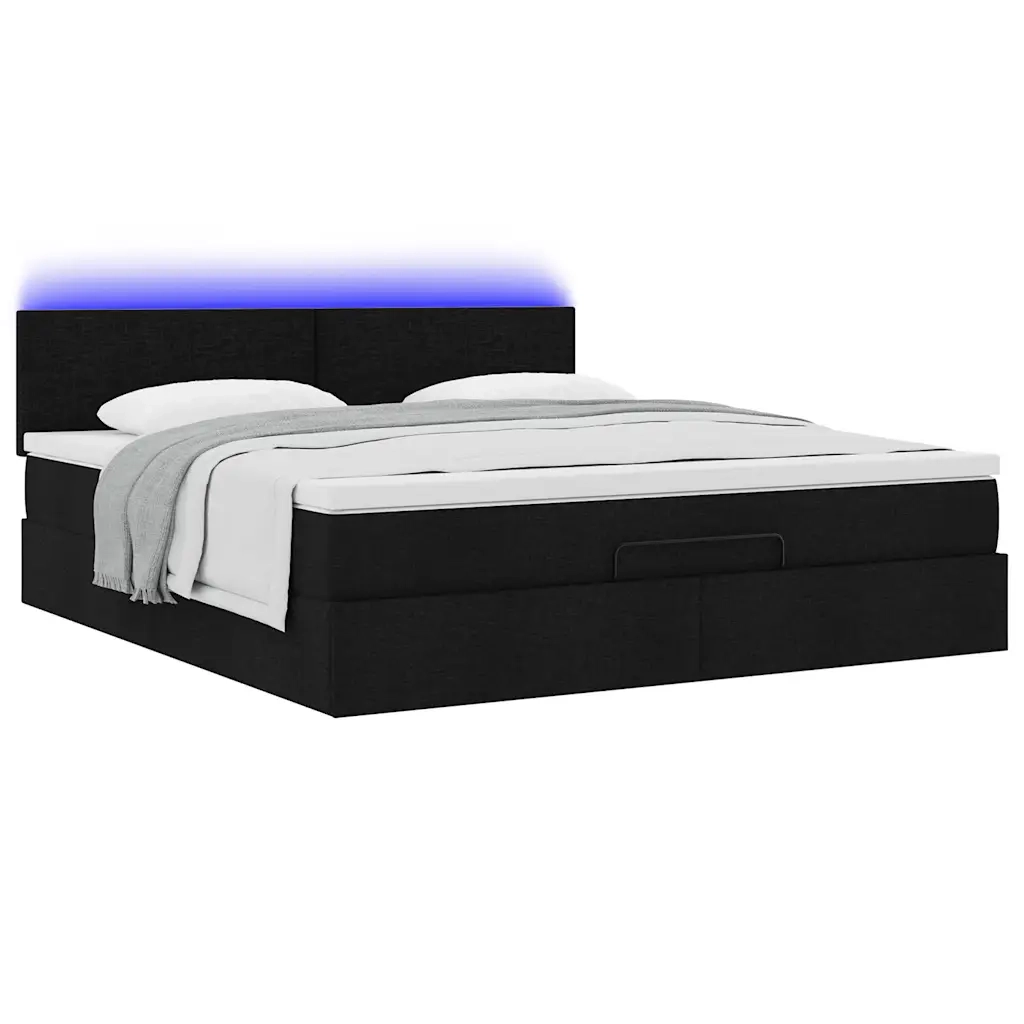 Pouf Letto con Materasso e LED Nero 180x200cm Tessuto