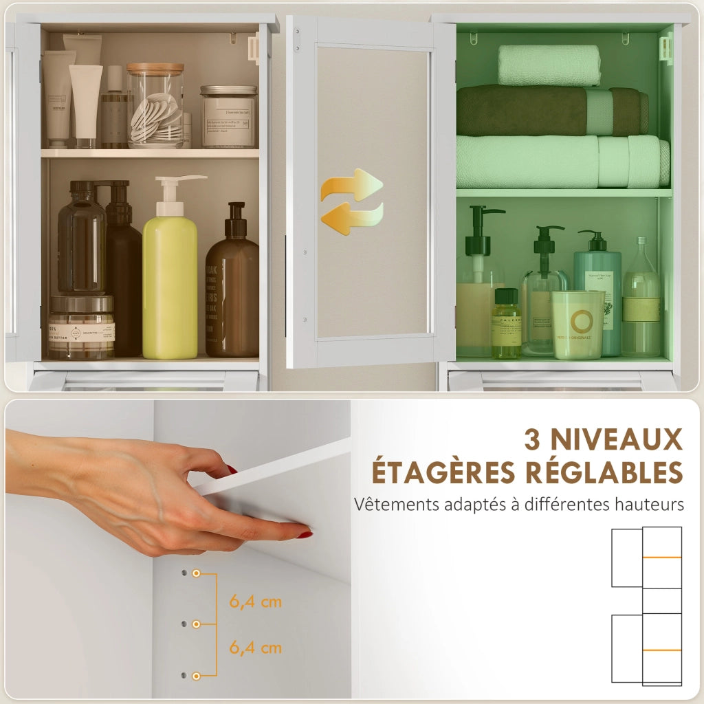 Mobile colonna bagno con cassetto, 2 ante e ripiano regolabile ¨C zephmum ¨C bianco 40x31x170 cm