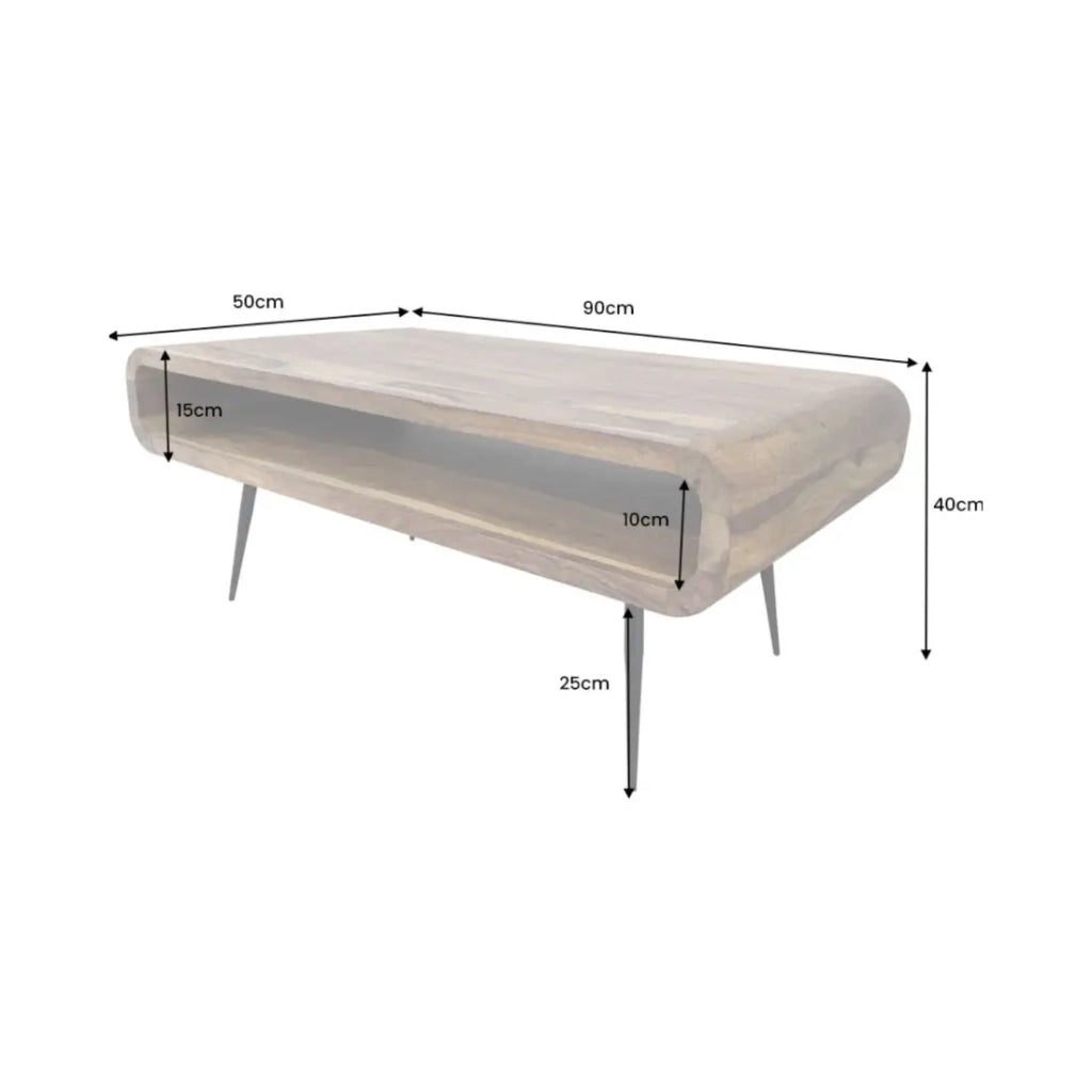 Tavolino RETROVA 90 cm in legno di Sheesham verniciato con gambe in metallo nero e vano aperto