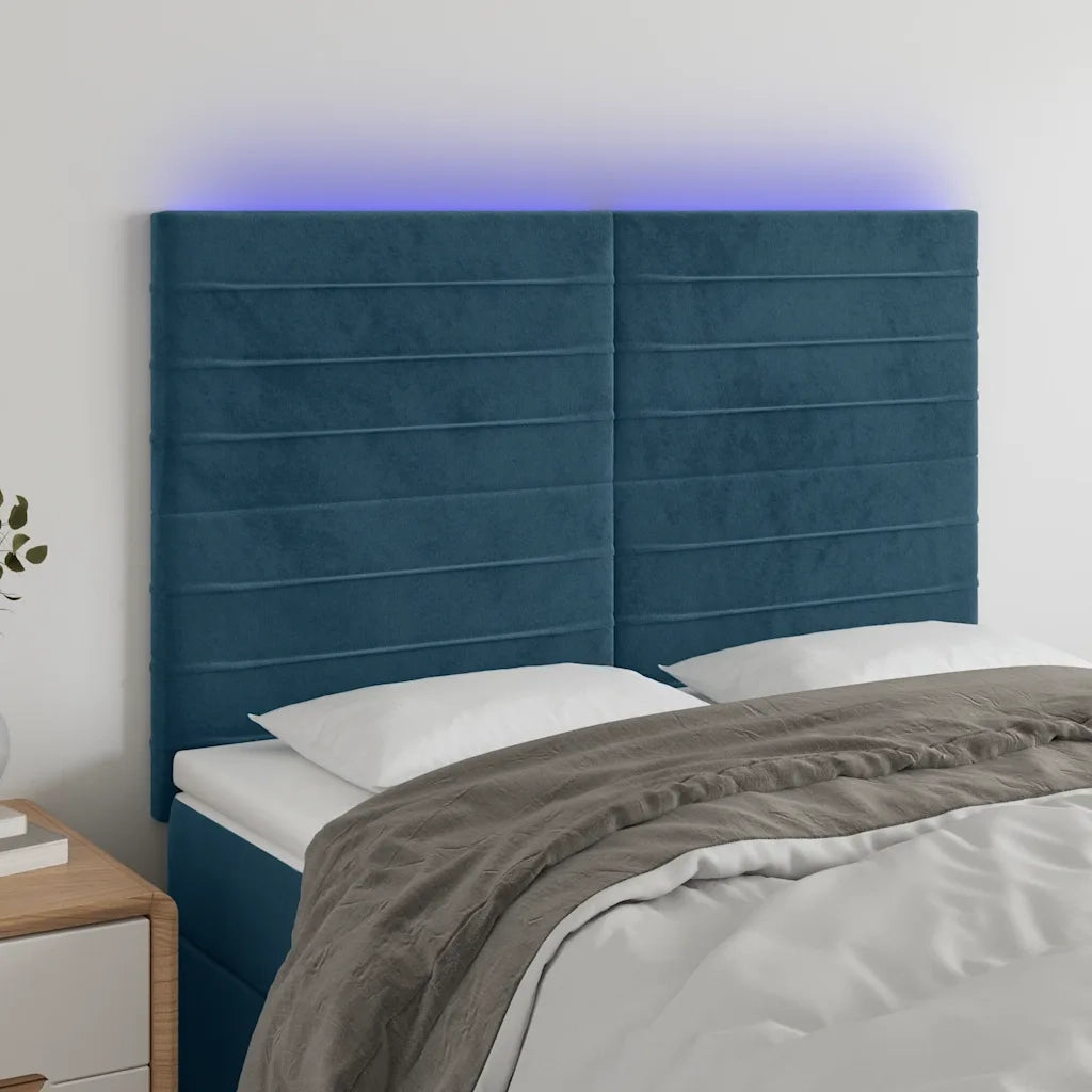 Testiera a LED-Testata con LED Blu Scuro 144x5x118/128 cm in Velluto 563492