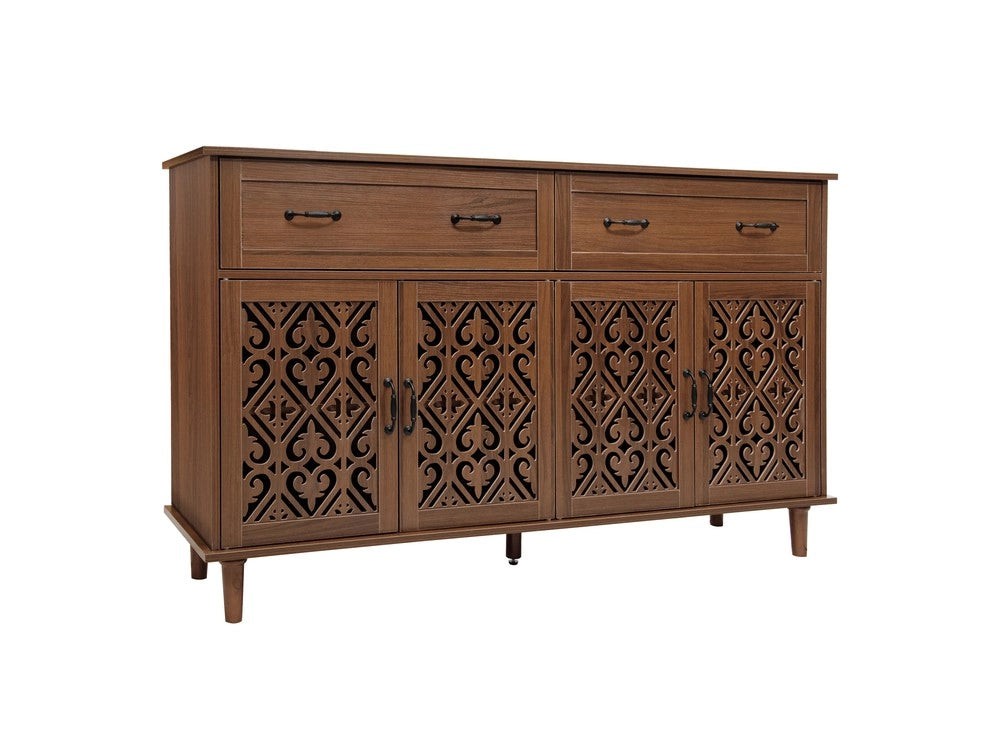 Credenza 4 Ante 2 Cassetti Massello Noce ¨C MINIMAL ¨C Design Retr¨° con Ripiani Regolabili