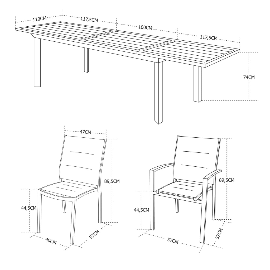 Set tavolo da giardino allungabile con 10 sedie, antracite