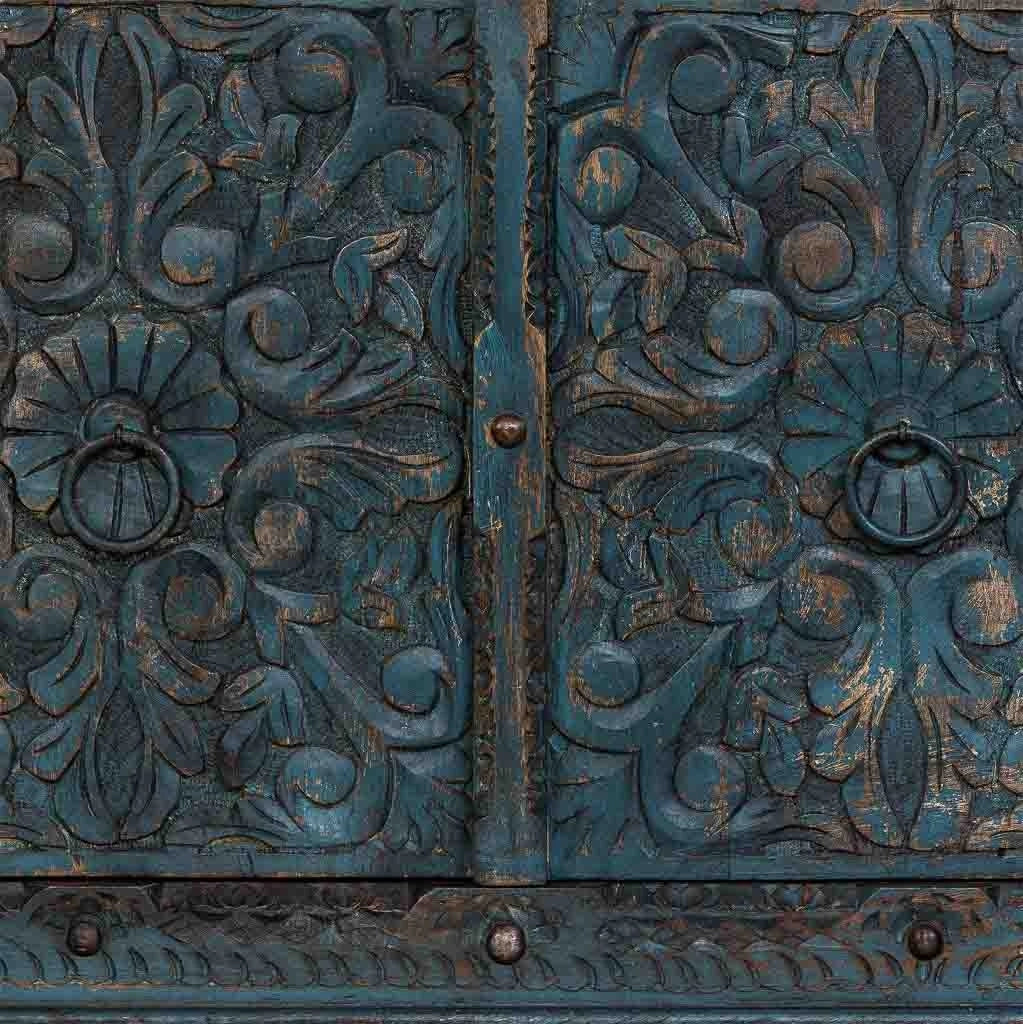 Credenza artigianale in legno, blu, 147x45x96h cm