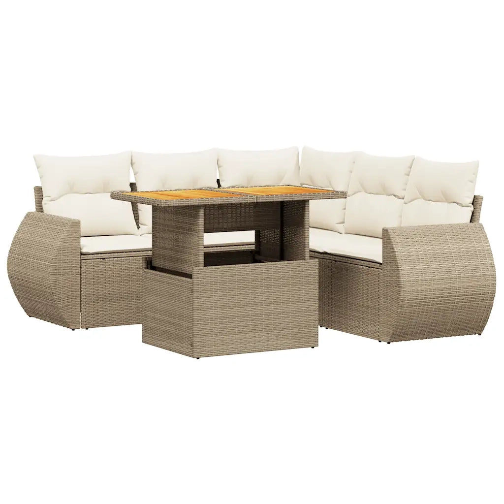 Set Divano da Giardino 6 pz con Cuscini Beige in Polyrattan