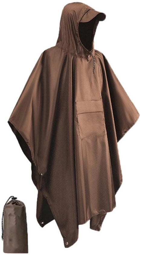 Reggisole impermeabile per adulti - giacca impermeabile riutilizzabile per adulti - 1 pezzo - impermeabile leggero - adatto per escursioni all'aperto, campeggio, ciclismo e viaggi - giacca impermeabile 3 in 1 - Marrone