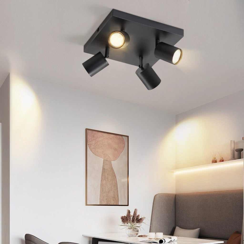 ZMH Faretto da soffitto neri 4 luci GU10 orientabili 330° stile industriale moderno per soggiorno camera