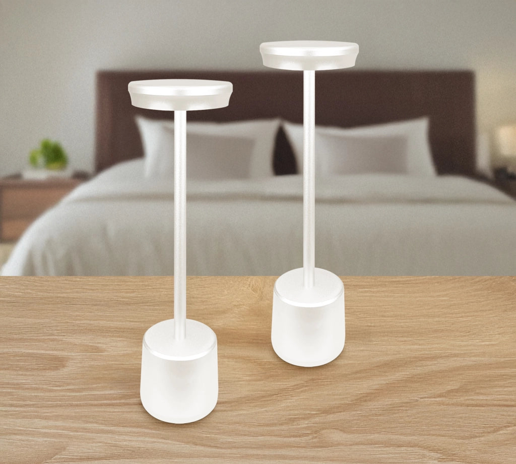 Coppia Di Lampada Da Tavolo LED Set 2 Pezzi Design Moderno Senza Fili Ricaricabile Controllo Touch Selezione Colore Intensità Dimmerabile Altezza Regolabile Con Adattatore Per Bottiglia 3000/4500/600K AbatJour Comodino 2Pz-Reverse-Bianco