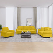 Set di Divani 3 pz con Cuscini Giallo in Velluto