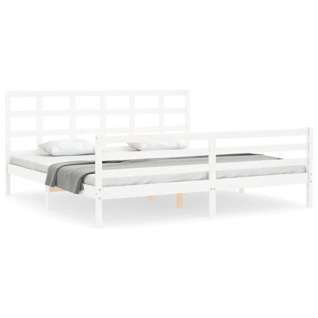 Giroletto con Testiera-Struttura Letto con testiera Bianco 200x200 cm in Legno Massello 341177
