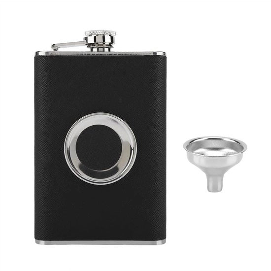 Fles di metallo inox con beccuccio inclinabile e contenitore per liquido con chiusura a clip