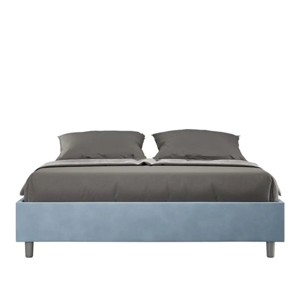Letto matrimoniale con rete imbottito 160x210 microfibra azzurro Azelia