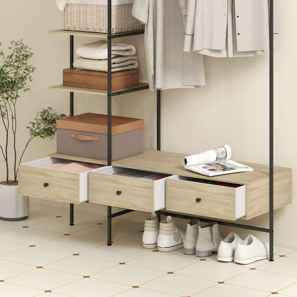Guardaroba a colonna con scaffali, cassetti e appendiabiti ¨C zephmum ¨C quercia 180x45x180 cm
