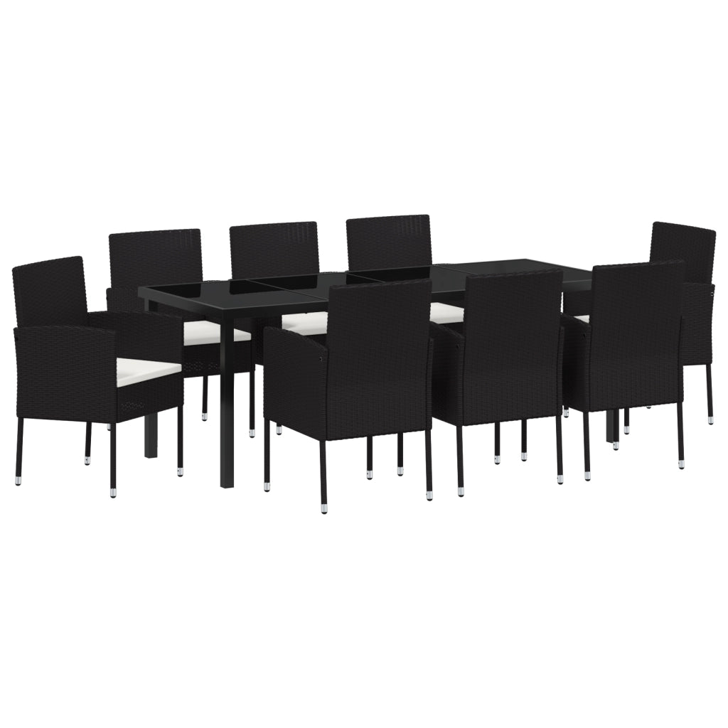 Set da pranzo da giardino 9 pezzi con cuscini in polyrattan nero