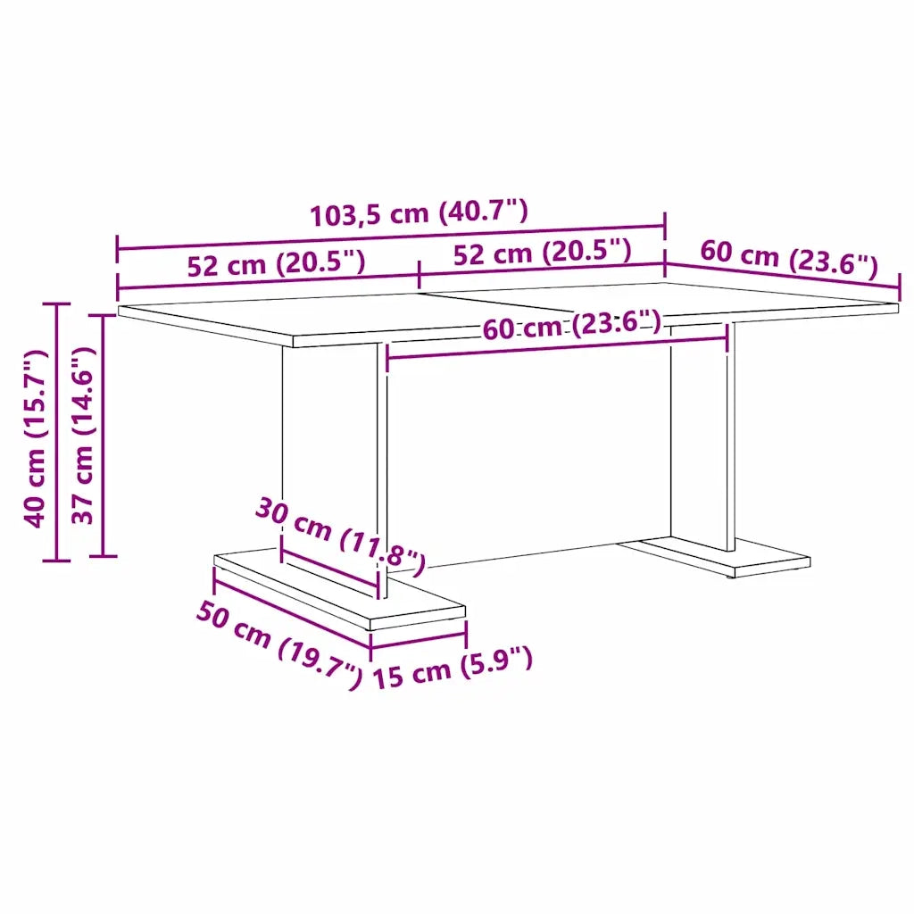 vidaXL Tavolino da salotto rovere artigianale 103,5 x 60 x 40 cm
