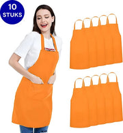 Grembiule da cucina 10 pezzi - Grembiule professionale per la cucina - Grembiule per barbecue - Grembiule unisex - Grembiule per horeca - Impermeabile - Resistente alle macchie - 2 tasche extra grandi - Arancione