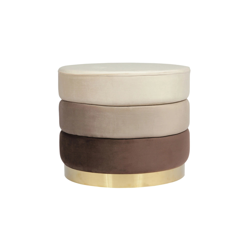 Pouf circolare Matilda in velluto marrone e base dorata