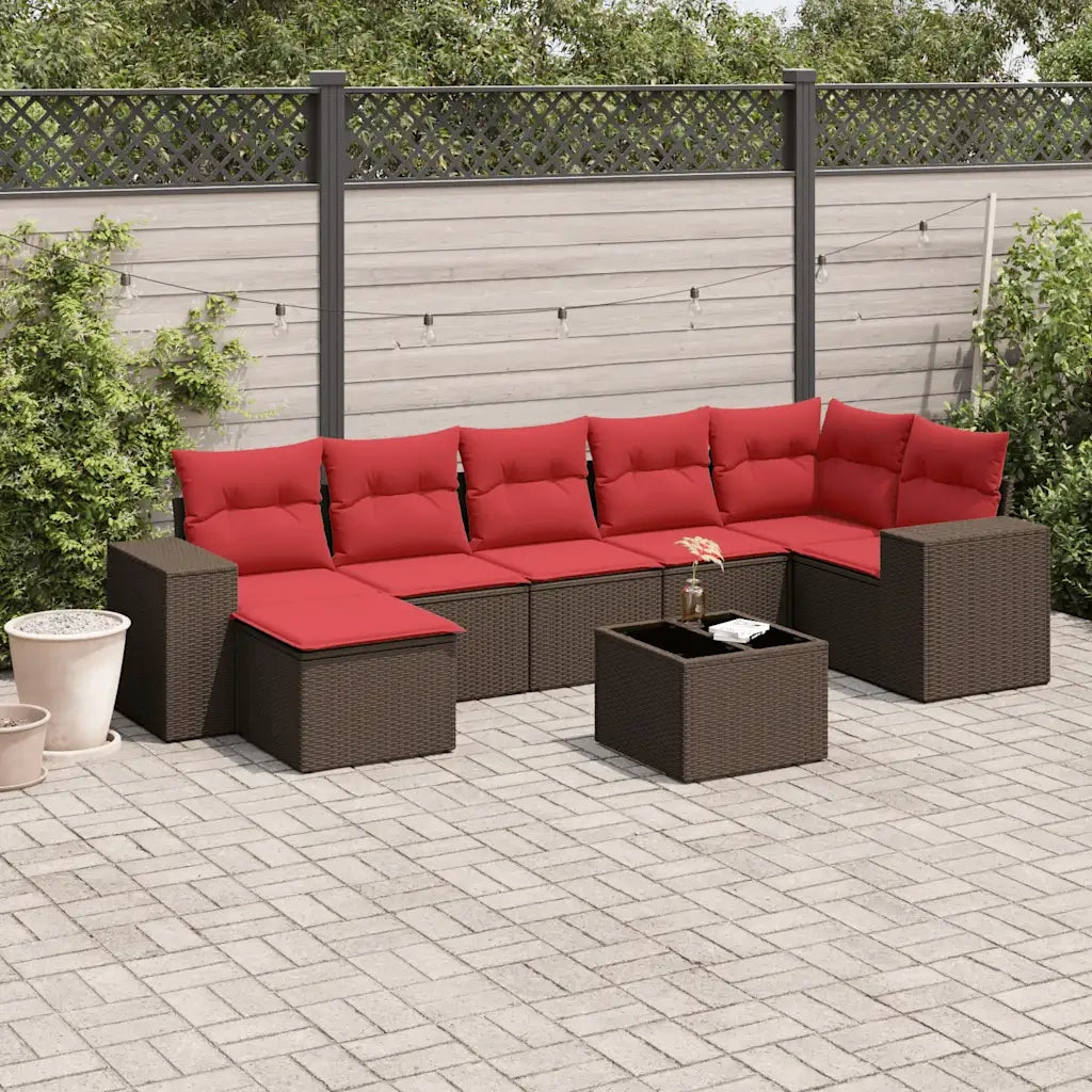 Set Divani da Giardino 8 pz con Cuscini Marrone in Polyrattan 3222893