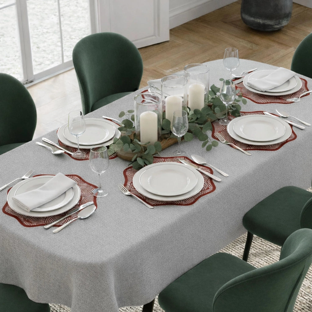 Kalp, Tovaglietta Americana set da 6, Bordo Ondulato, Fantasia Geometrica a Cerchi Intrecciati Made in Italy, 40x40 cm Rosso