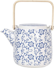 Theeiera con Filtro 800 ml - Porcella Bianca e Blu con Disegno di Fiori - Teiera per 3-4 Tazze - Regalo per la Mamma