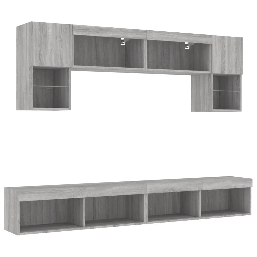 Mobili TV a Muro con LED 6pz Grigio Sonoma Legno Multistrato
