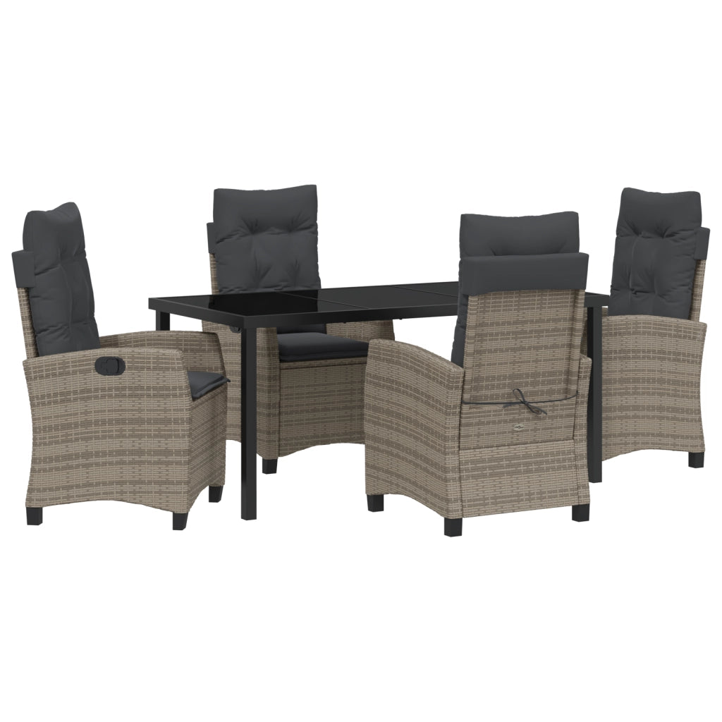 Set da Pranzo per Giardino con Cuscini Grigi in Rattan Polyrattan