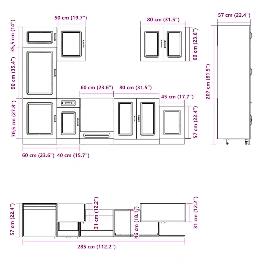 Set Mobili da Cucina 7 pz Kalmar Rovere Sonoma in Truciolato 3314764