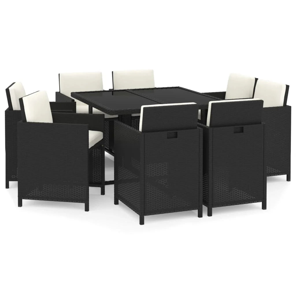 Set da pranzo in resina intrecciata nera da 9 pezzi con cuscini salotto da giardino e mobili da sala da pranzo 02_0014919