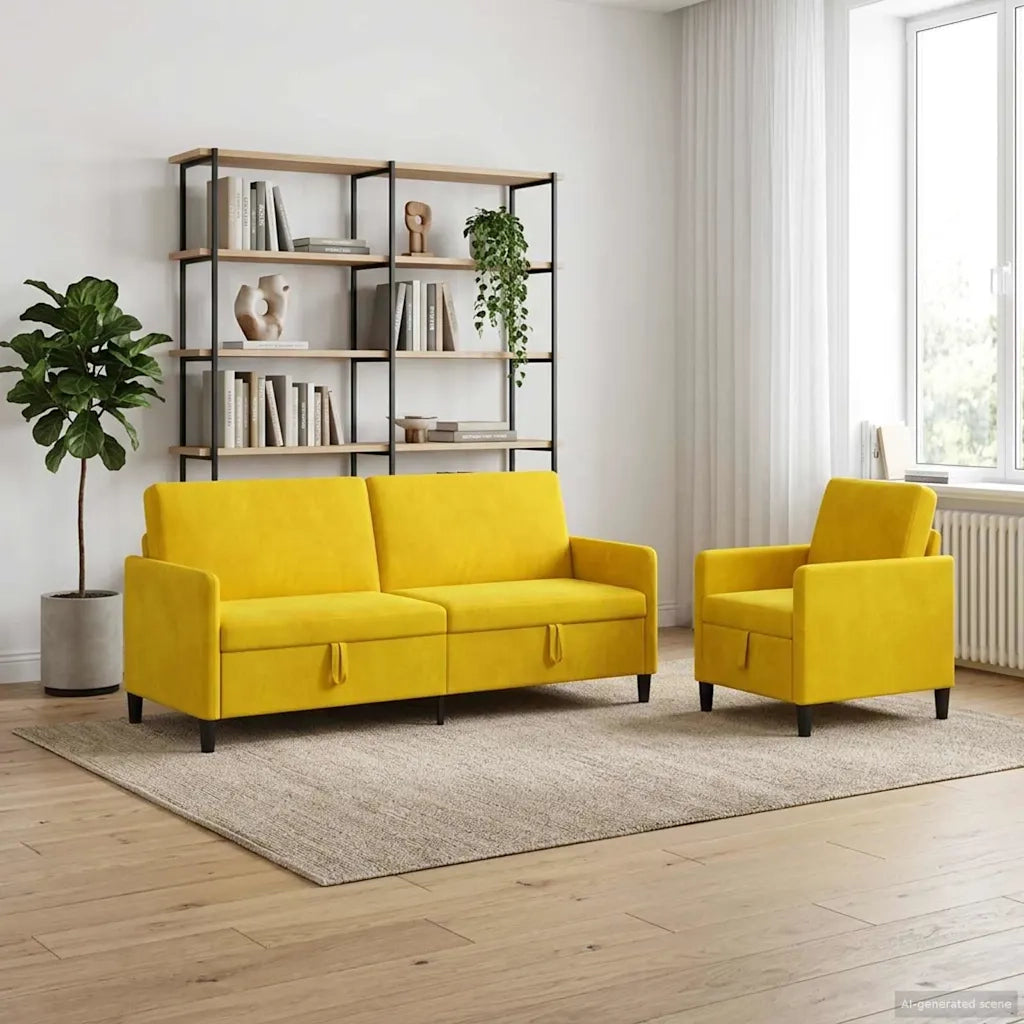Set di Divani con Storage 2 pz Giallo Poliestere 3429253