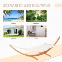 Amaca con Supporto in Legno e Cotone, Amaca da Giardino per altri Spazi Esterni, 392x120x102cm, Bianca