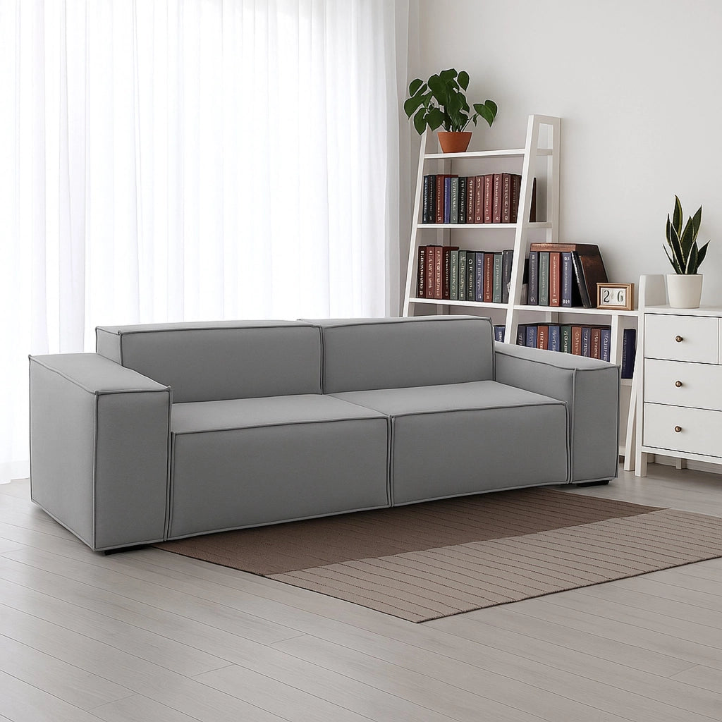 Divano fisso Lepidolite, Divano componibile a 2 posti lineare, Made in Italy, SofÒ  moderno da soggiorno in tessuto, Cm 220x95h70, Grigio