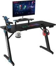 Scrivania da Gaming con Alzata e Luci RGB, Postazione da Gaming per Computer, con Porta Bicchiere e Gancio per Cuffie