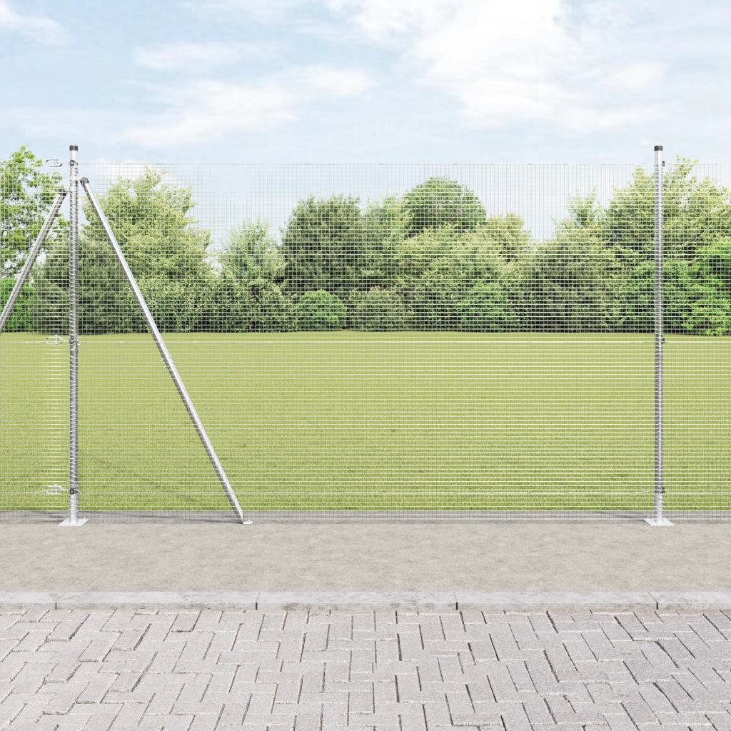 Recinzione Rete Saldatura con 7 Pali Flangiati 1.4x10 m Acciaio Galvanizzato