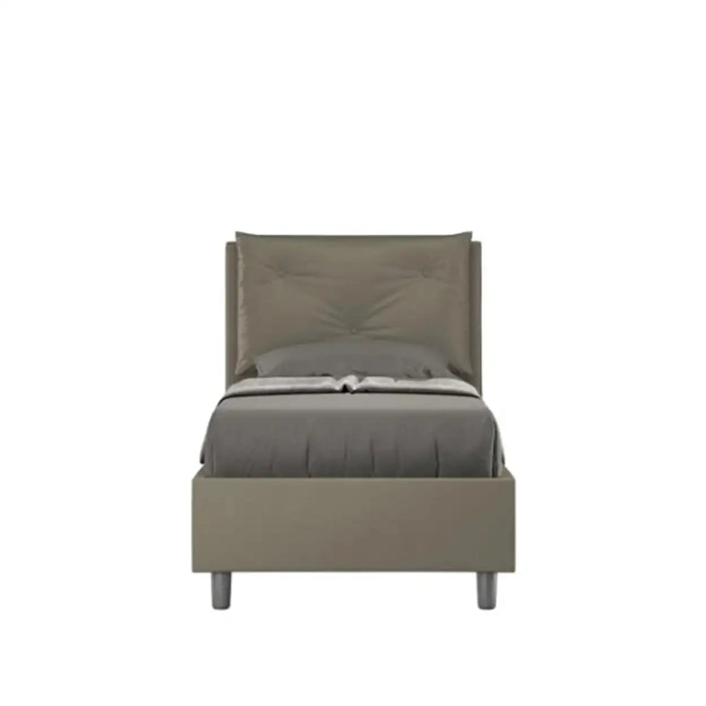 Letto singolo contenitore imbottito 80x190 similpelle cappuccino Appia