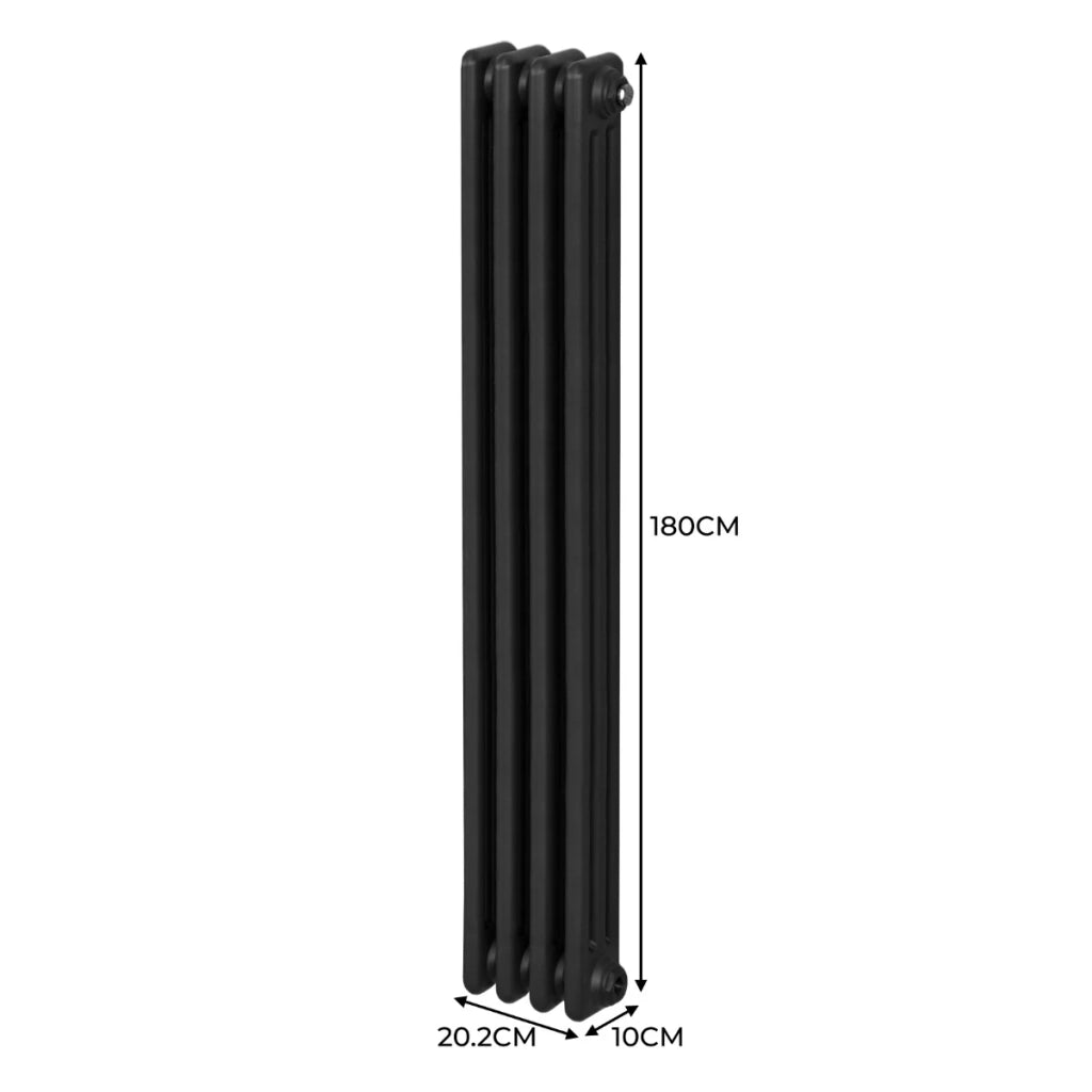 Termosifone Radiatore a 3 colonne per riscaldamento centralizzato verticale Nero 180x20cm